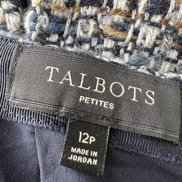 Talbots Petites Blue White Brown Tweed Wool Blend Knee Length Skirt Sz 12P - Picture 5 of 13